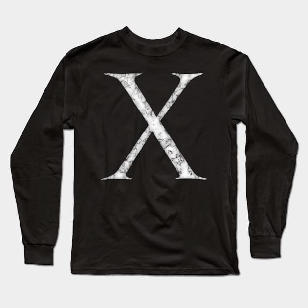 X in Roman White Marble Latin Alphabet Letter Sticker Long Sleeve T-Shirt by SolarCross